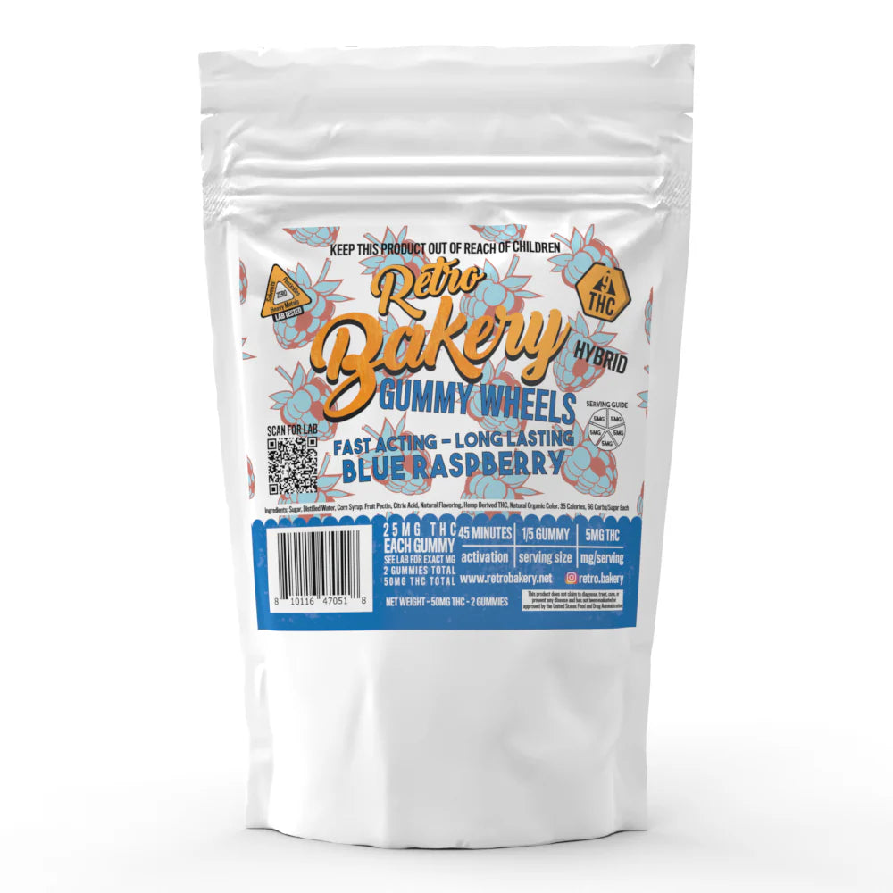 Retro Bakery 50MG FAST ACTING VEGAN THC GUMMY WHEELS - BLUE RASPBERRY