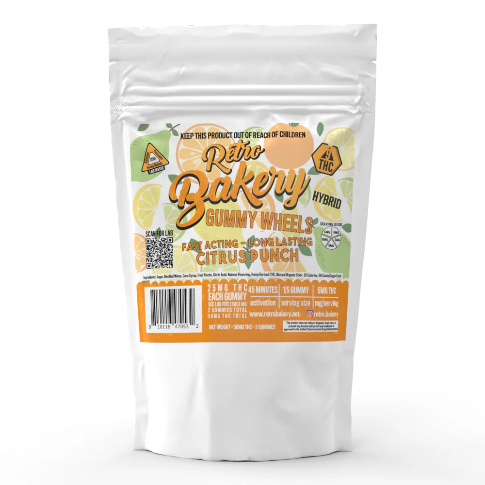 Retro Bakery 50MG FAST ACTING VEGAN THC GUMMY WHEELS - CITRUS PUNCH
