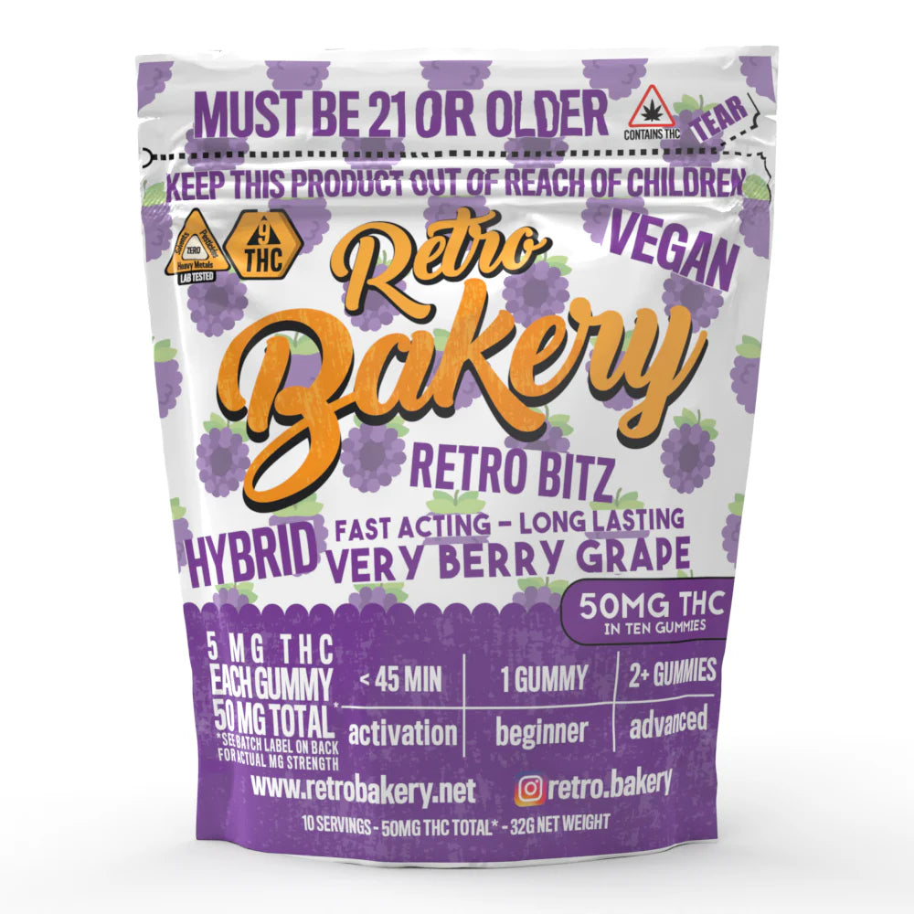 Retro Bakery 50MG FAST ACTING VEGAN THC GUMMY BITZ - VERY BERRY GRAPE