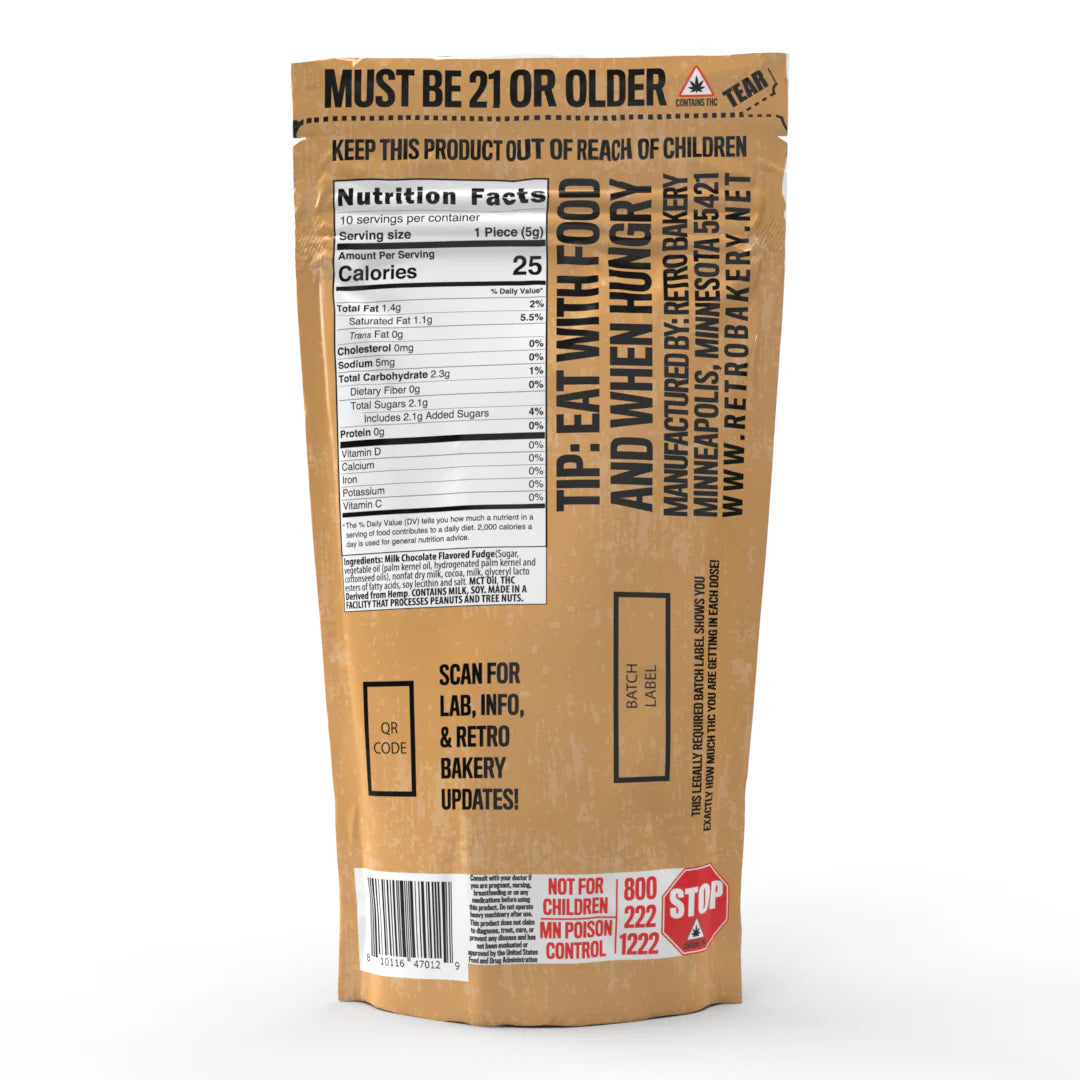 Retro Bakery 50MG THC MILK CHOCOLATE BAR - 10 PIECES