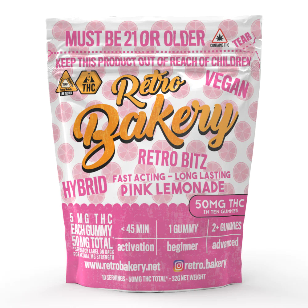 Retro Bakery 50MG FAST ACTING VEGAN THC GUMMY BITZ - SOUR PINK LEMONADE