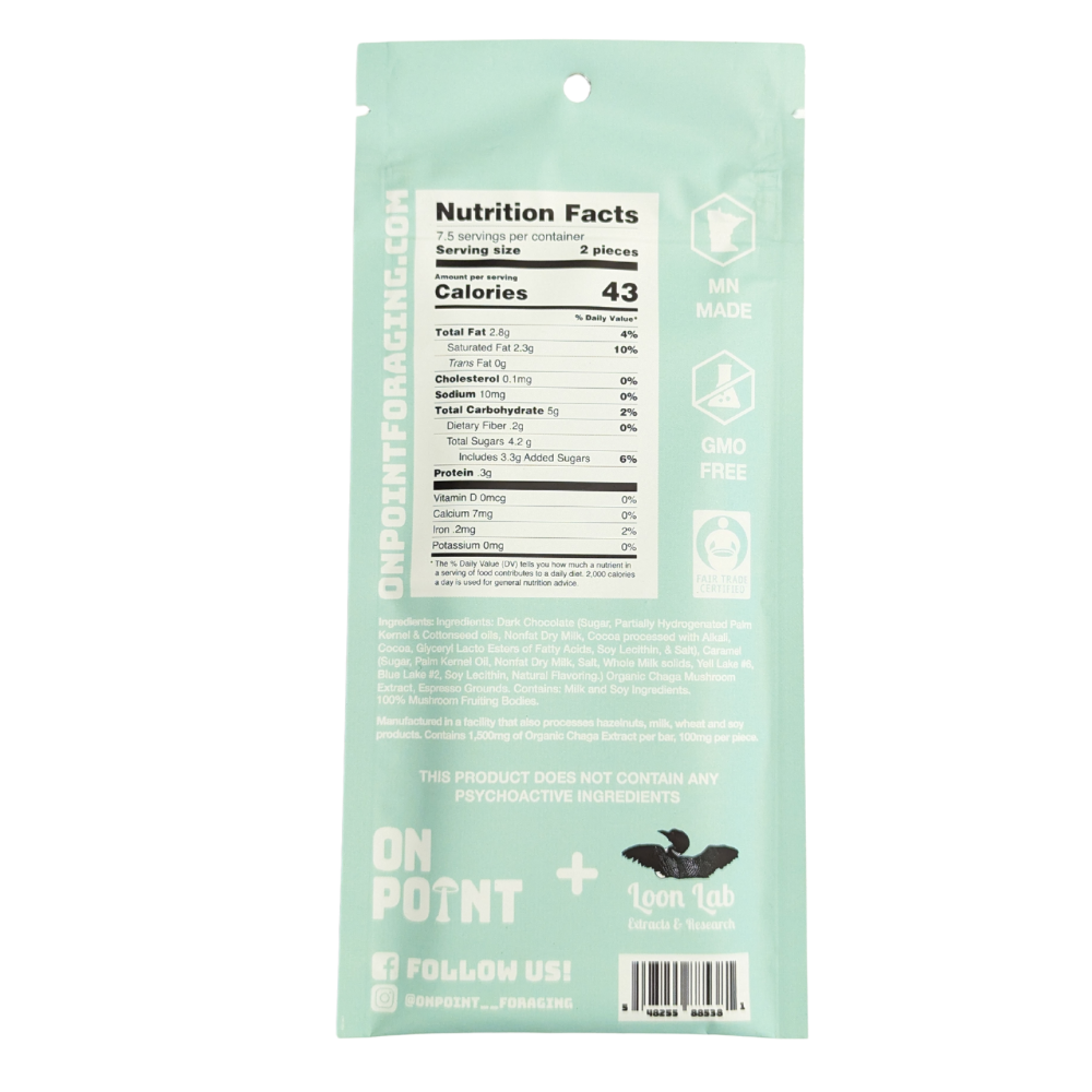 ON POINT Chaga Dark Chocolate Salted Caramel Overall Health Bar