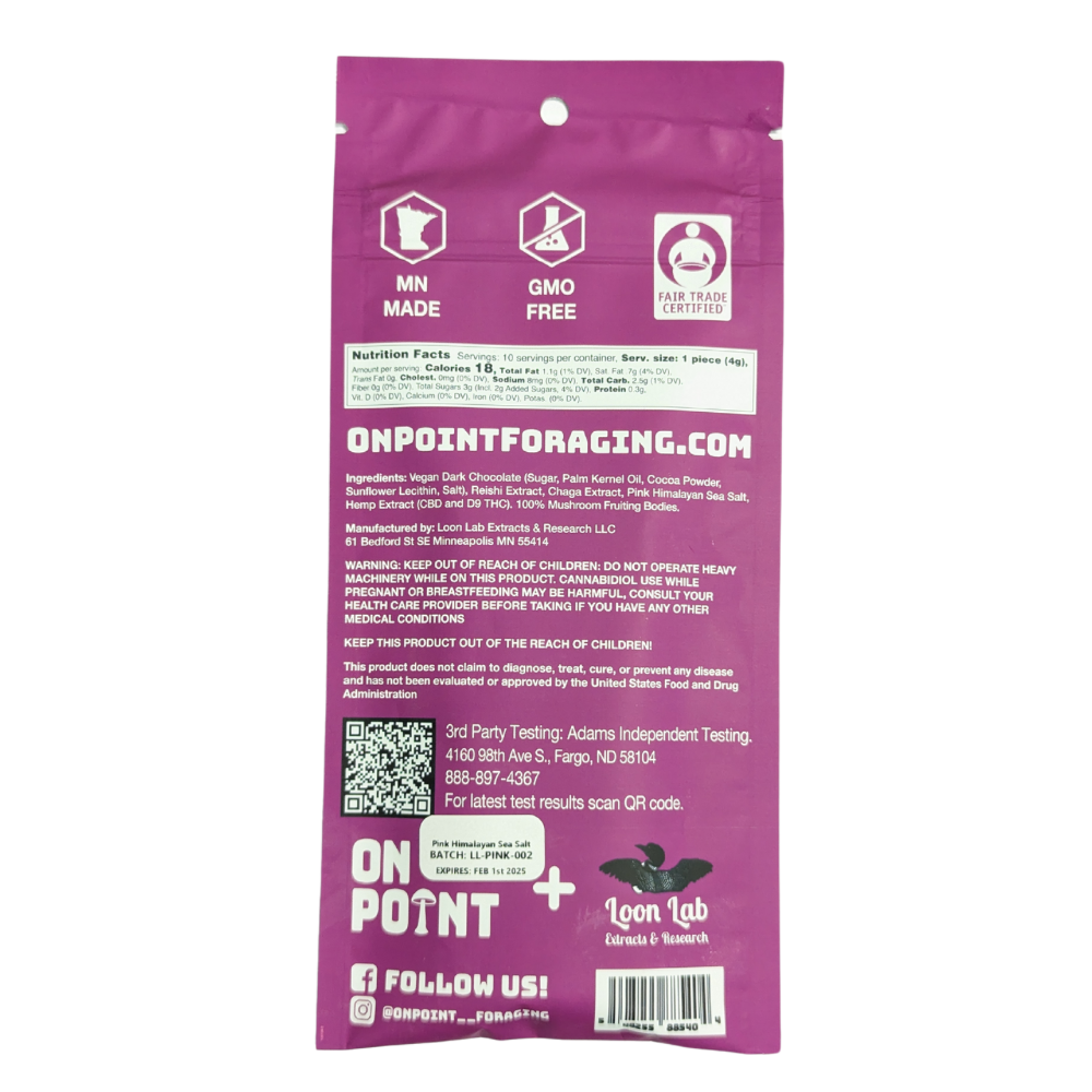 On Point Dark Chocolate Sea Salt THC and Fungi bar