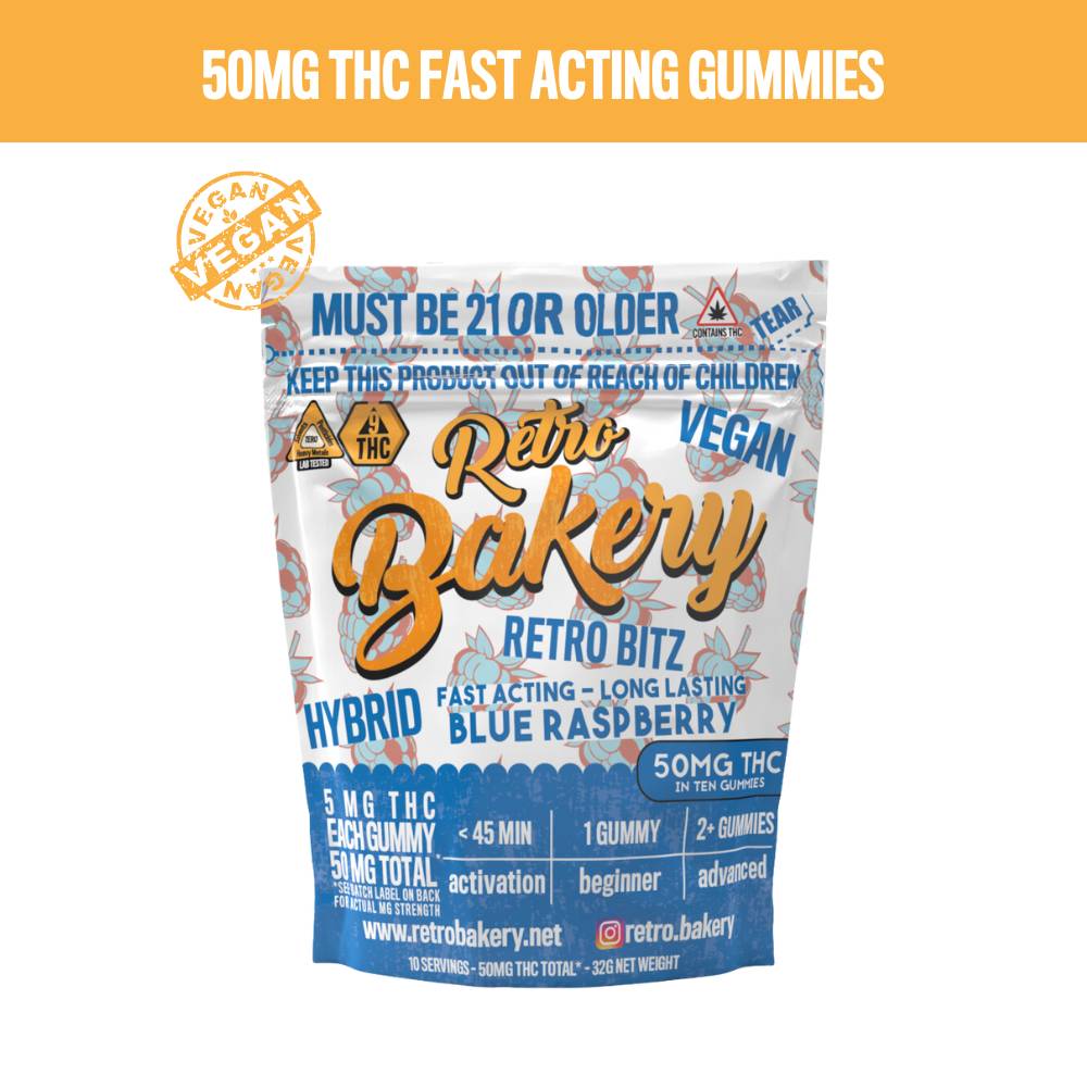 Retro Bakery 50MG FAST ACTING VEGAN THC GUMMY BITZ - BLUE RASPBERRY