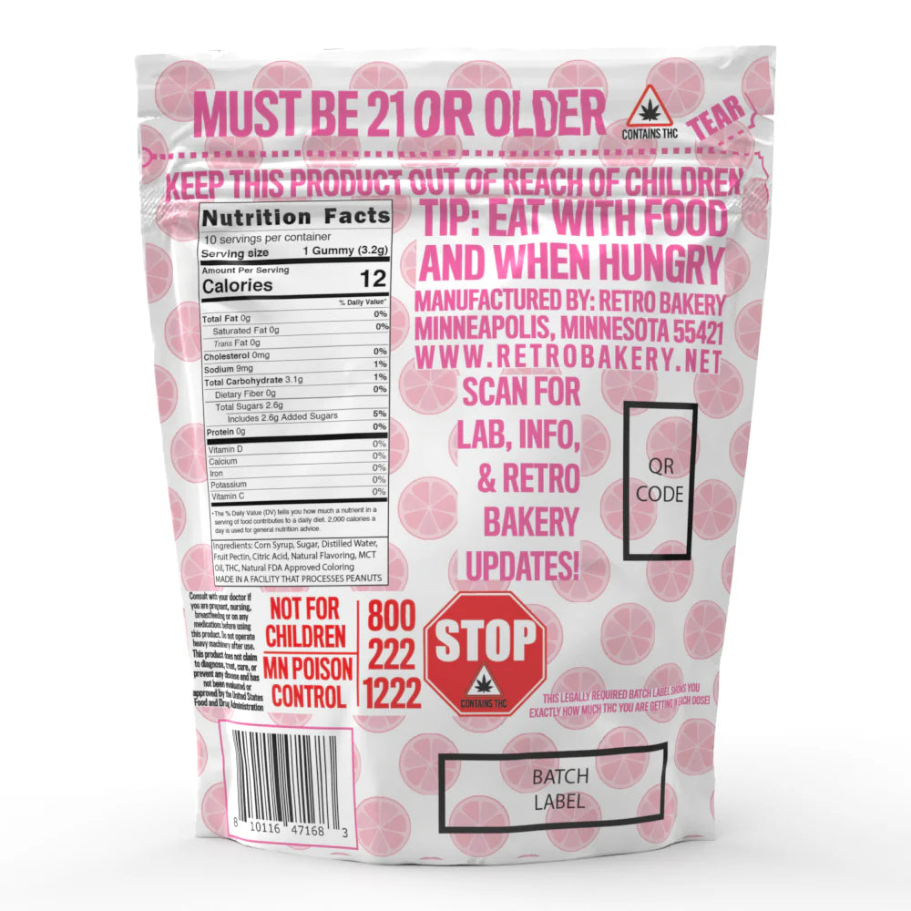 Retro Bakery 50MG FAST ACTING VEGAN THC GUMMY BITZ - SOUR PINK LEMONADE