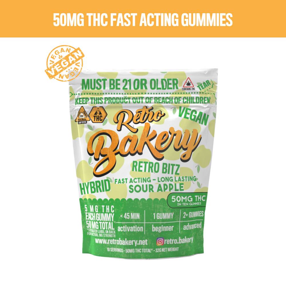 Retro Bakery 50MG FAST ACTING VEGAN THC GUMMY BITZ - SOUR APPLE