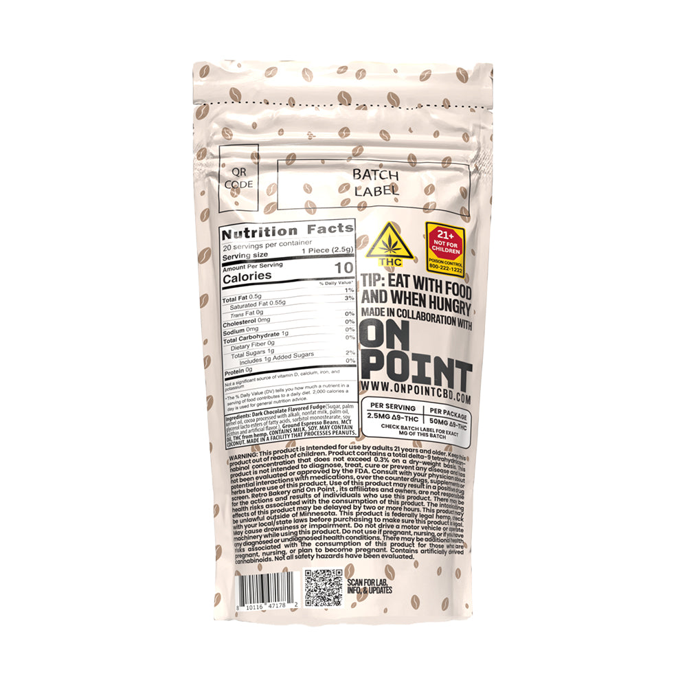 On Point / Retro Bakery 50MG THC DARK CHOCOLATE ESPRESSO CHOCOLATE BAR - 20 PIECES