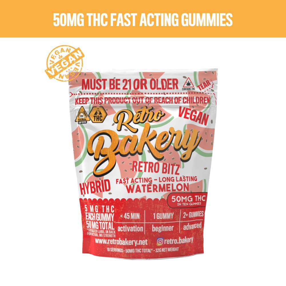 Retro Bakery 50MG FAST ACTING VEGAN THC GUMMY BITZ - WATERMELON