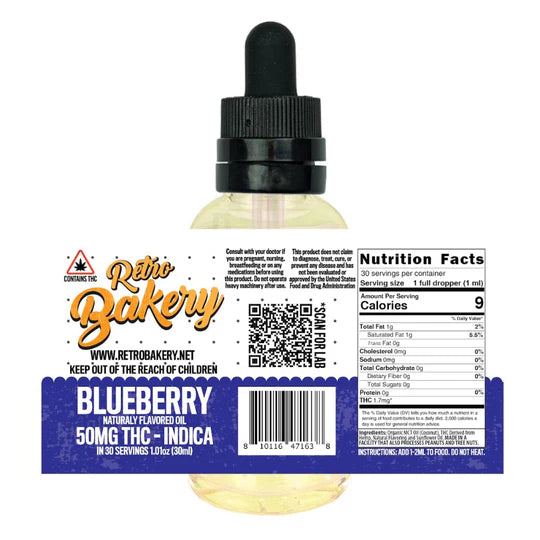 Retro Bakery- 50MG THC EDIBLE OIL - 30 DOSES - BLUEBERRY INDICA