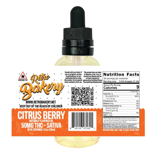 Retro Bakery- 50MG THC EDIBLE OIL - 30 DOSES - CITRUS BERRY SATIVA