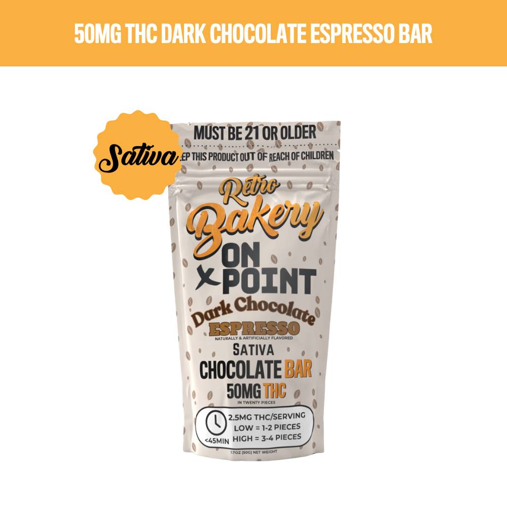 On Point / Retro Bakery 50MG THC DARK CHOCOLATE ESPRESSO CHOCOLATE BAR - 20 PIECES