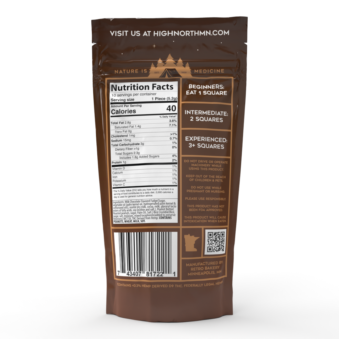 Highnorth 50MG THC PEANUT BUTTER PUPPY CHOW MILK CHOCOLATE BAR - 10 PIECES