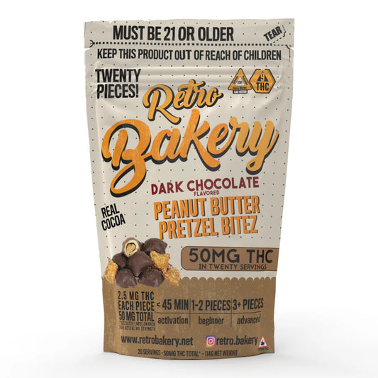 Retro Bakery 50MG THC DARK CHOCOLATE PEANUT BUTTER PRETZEL BITES - 20PK