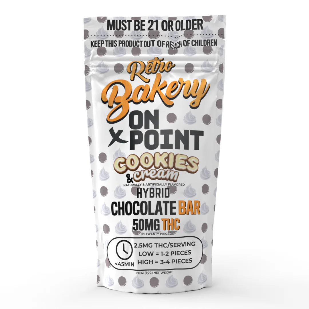 On Point x Retro Bakery Collaboration 50MG THC COOKIES & CREAM WHITE CHOCOLATE BAR - 10 PIECES