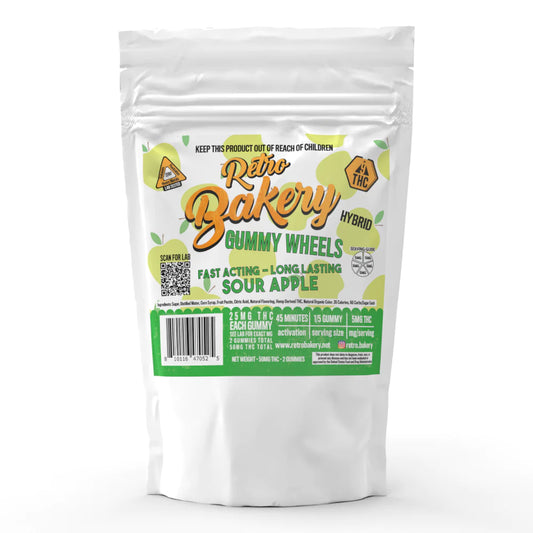 Retro Bakery 50MG FAST ACTING VEGAN THC GUMMY WHEELS - SOUR APPLE