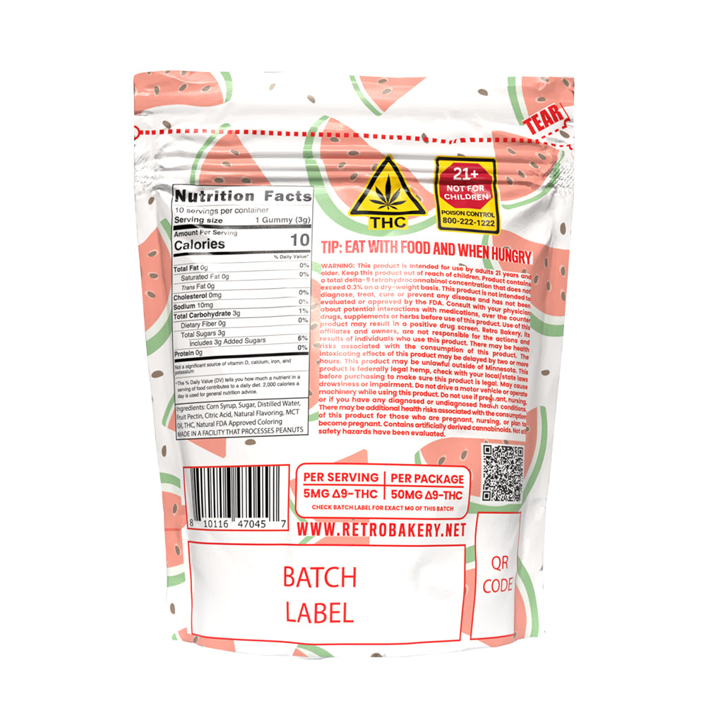 Retro Bakery 50MG FAST ACTING VEGAN THC GUMMY BITZ - WATERMELON