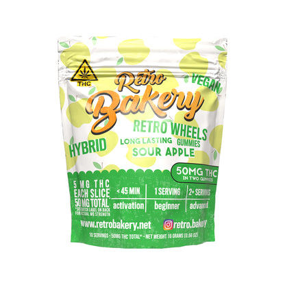 Retro Bakery 50MG FAST ACTING VEGAN THC GUMMY WHEELS - SOUR APPLE