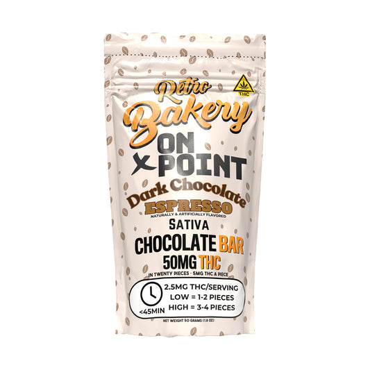 On Point / Retro Bakery 50MG THC DARK CHOCOLATE ESPRESSO CHOCOLATE BAR - 20 PIECES