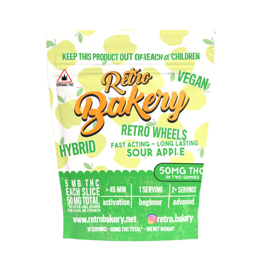 Retro Bakery 50MG FAST ACTING VEGAN THC GUMMY WHEELS - SOUR APPLE