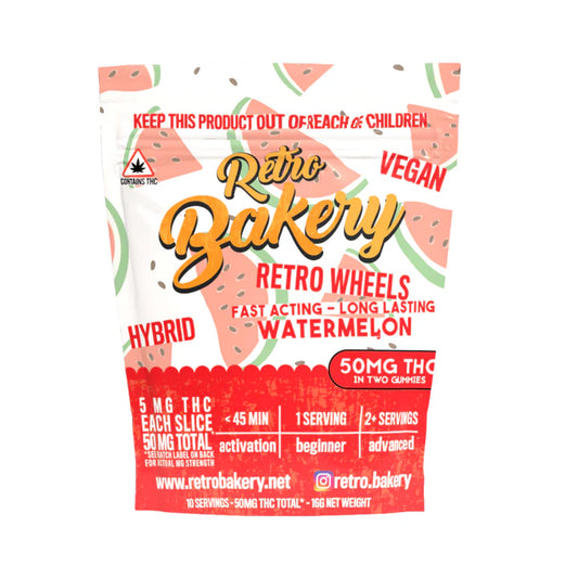 Retro Bakery 50MG FAST ACTING VEGAN THC GUMMY WHEELS - WATERMELON