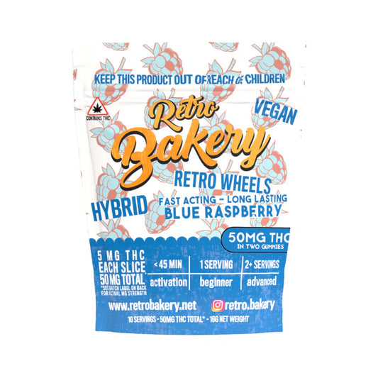 Retro Bakery 50MG FAST ACTING VEGAN THC GUMMY WHEELS - BLUE RASPBERRY